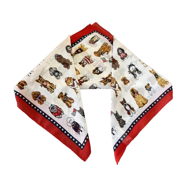 Patriotic Dog Print Scarf Red White Blue Americana Bandana Novelty 20x20 Square - Picture 2 of 7